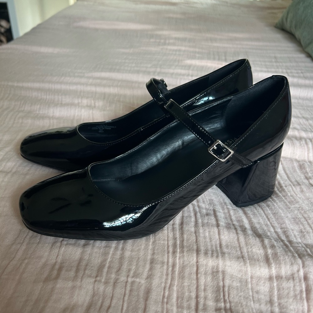 Block-Heel Mary Jane flats.
